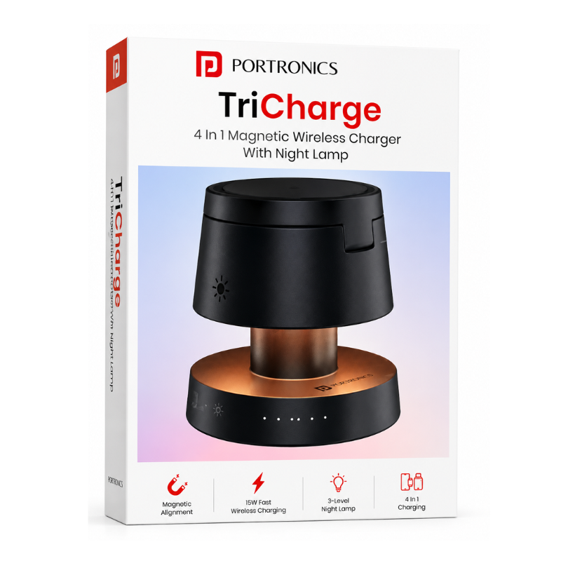 Portronics TriCharge 4-in-1 Magnetic Wireless Charger with Night Lamp