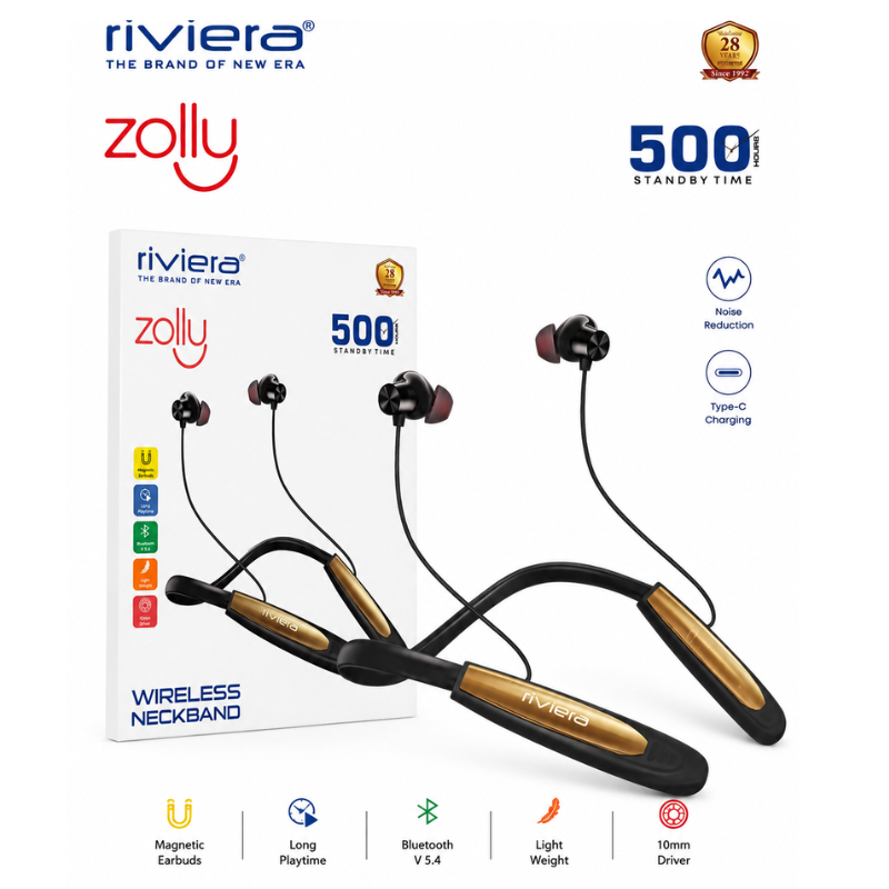 Riviera Zolly Wireless Bluetooth Neckband Earphones with Bluetooth 5.4 & Type-C Charging Category