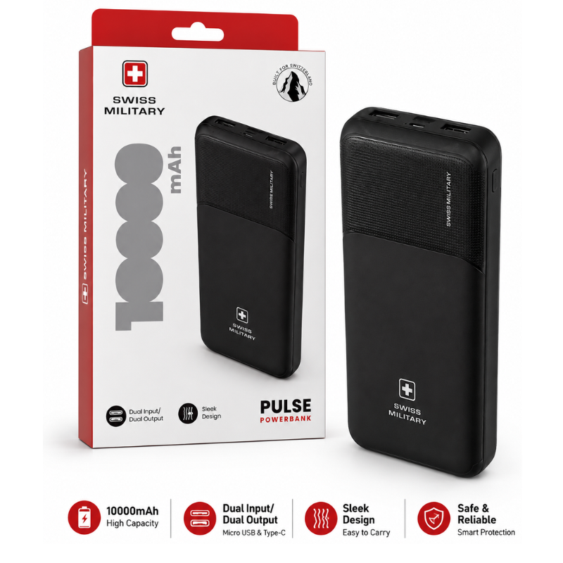 Swiss Military Pulse 10000mAh Power Bank with Dual Input & Dual Output