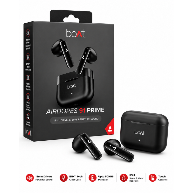 boAt Airdopes 91 Prime True Wireless Bluetooth Earbuds (Midnight Black)